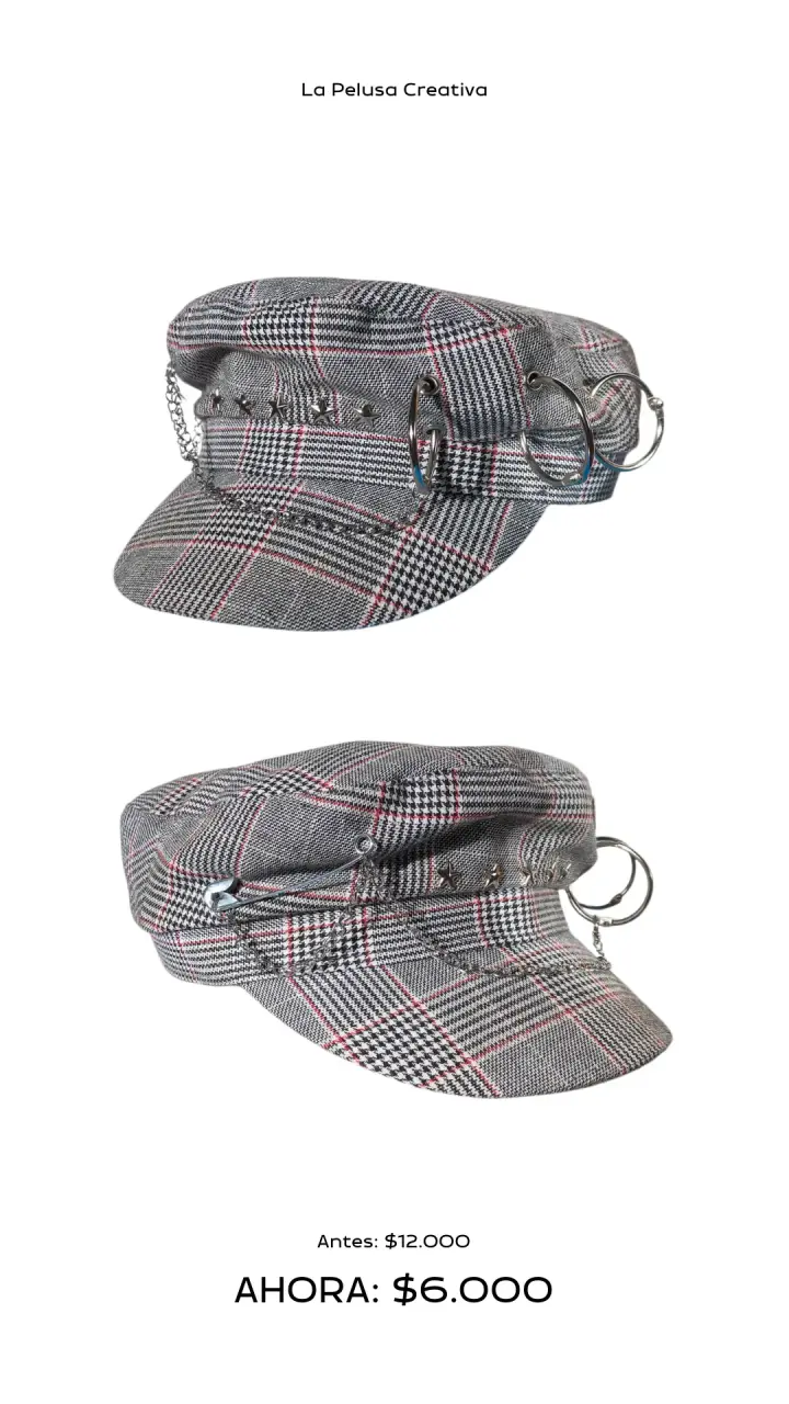 Gorra estilo punk con aros y cadenas