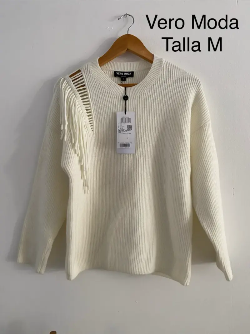 Suéter Vero Moda blanco con detalle de flecos - 1