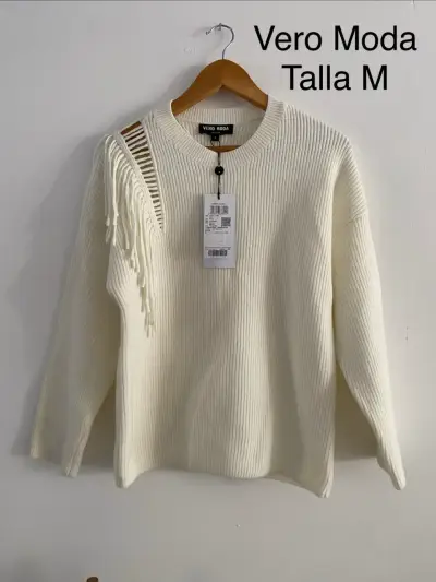 Suéter Vero Moda blanco con detalle de flecos - miniatura 1