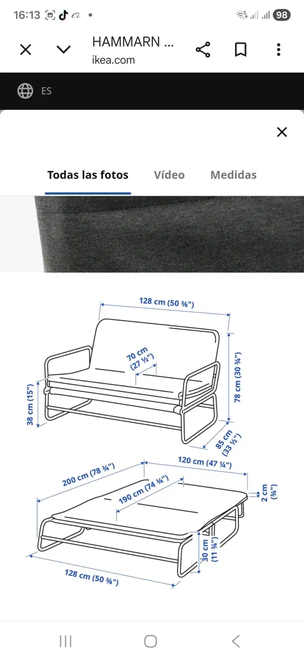 Sofá cama IKEA Hammarn gris moderno - 2