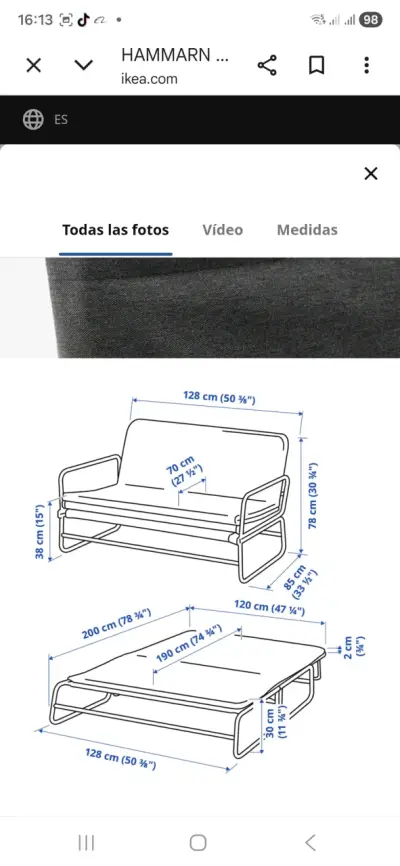 Sofá cama IKEA Hammarn gris moderno - miniatura 2