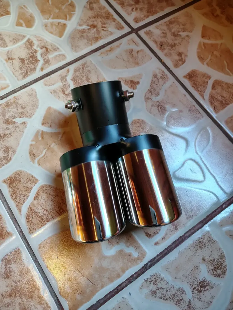 Cola tubo de escape doble cromado para auto - 2