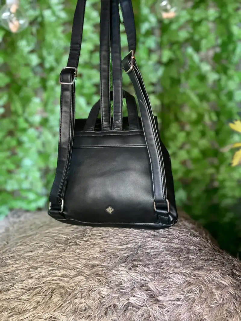 Mochila negra de cuero estilo cocodrilo - 4