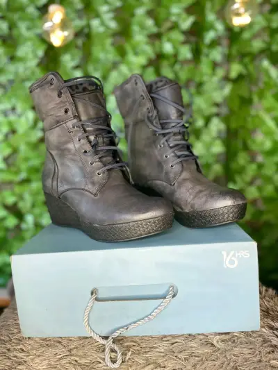 Botines de cuero gris con plataforma 16HRS - miniatura 2