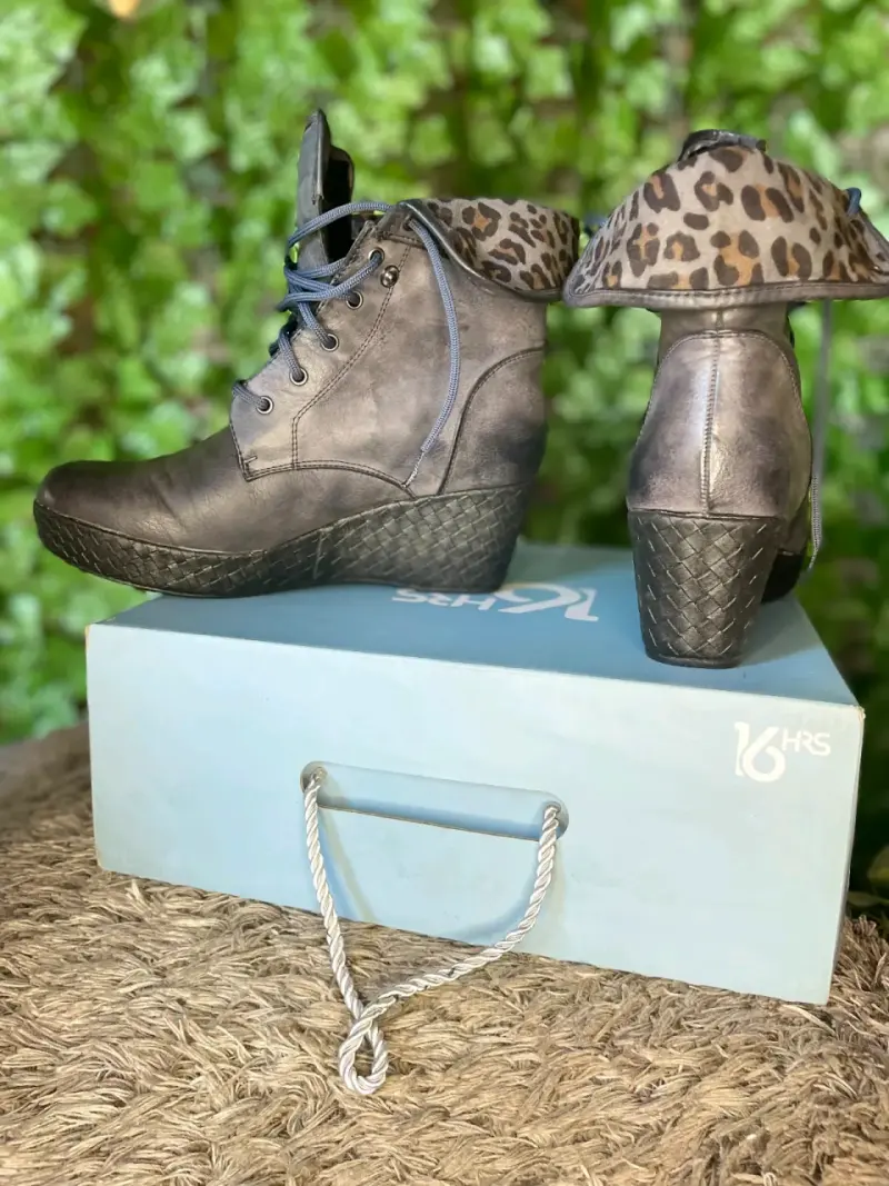 Botines de cuero gris con plataforma 16HRS - 3