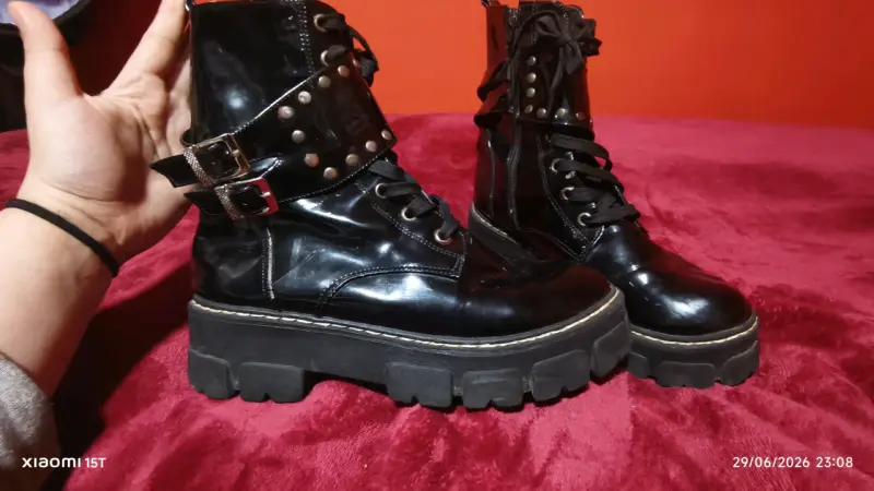 Botas negras de cuero con plataforma - 4