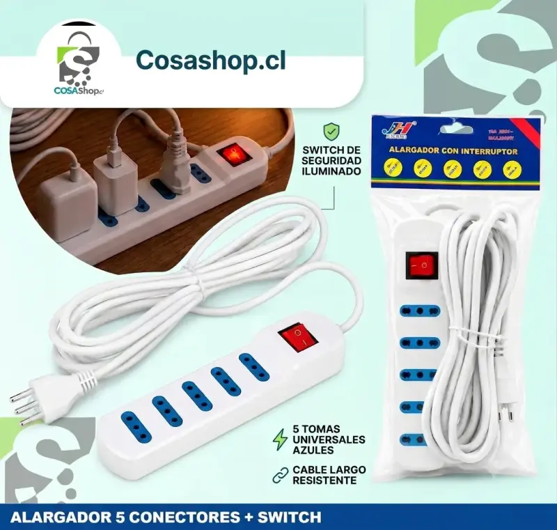 Alargador Zapatilla 5 Tomas Con Switch Multitoma - 1
