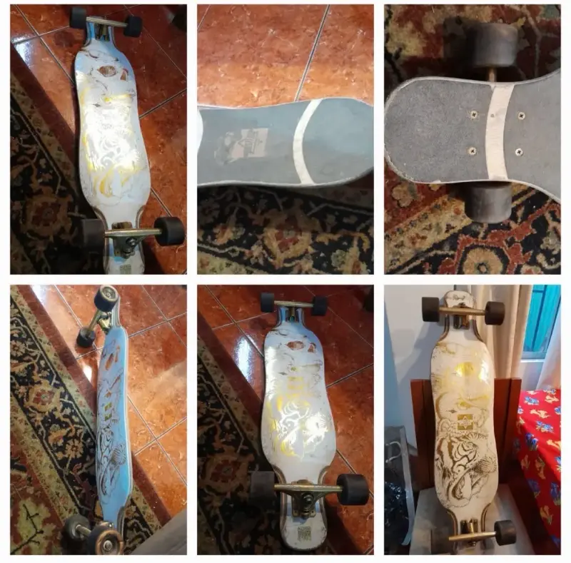 Longboard con diseño artístico y ruedas grandes