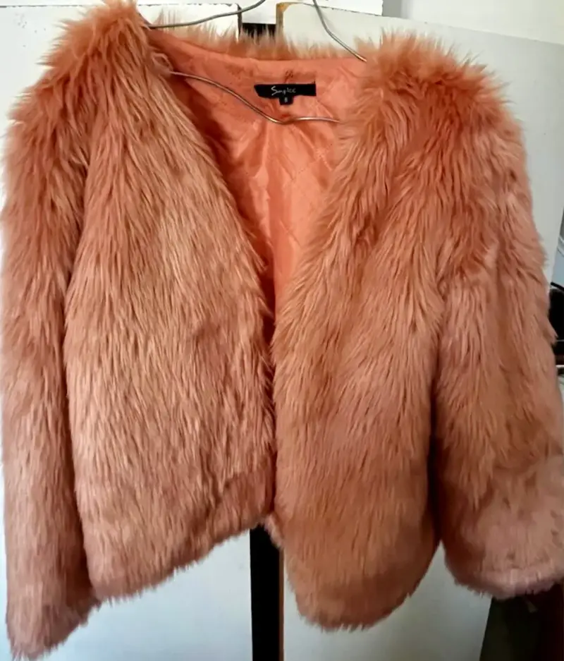 Chaqueta de piel sintética rosa talla S - 1