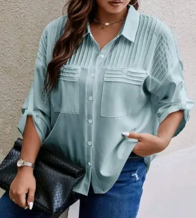 Blusa de mujer verde menta con pliegues - miniatura 1