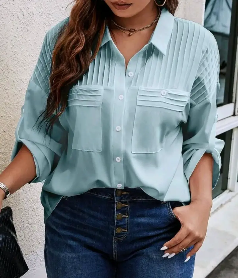 Blusa de mujer verde menta con pliegues - 2