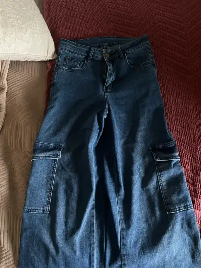 Jeans cargo azul oscuro mujer - miniatura 1