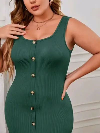 Vestido verde ajustado con botones - miniatura 4