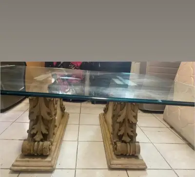 Mesa de comedor con base de mármol y vidrio - miniatura 5