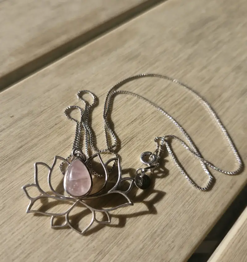 Colgante de plata de flor de loto con cuarzo rosa - 4