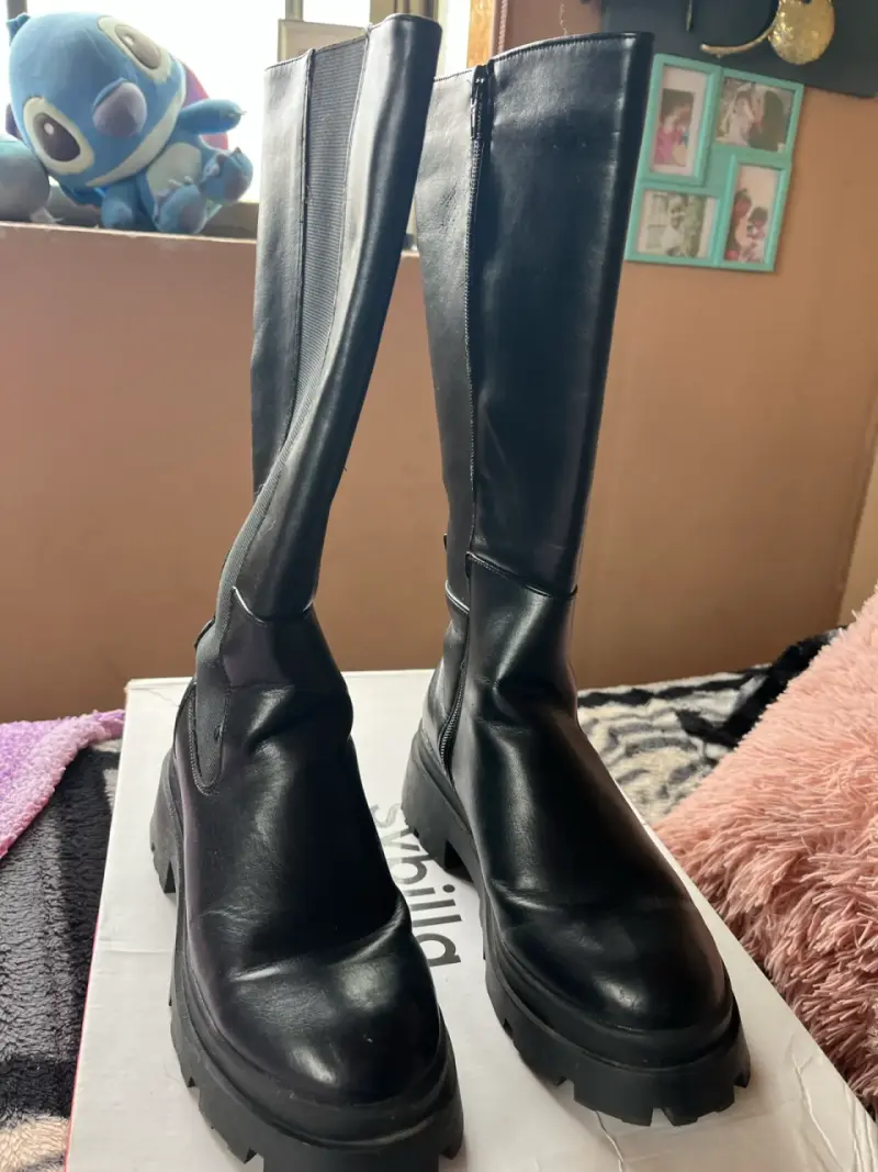 Botas negras de cuero con plataforma - 5
