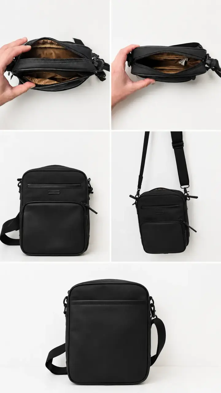Bolso bandolera negro de cuero sintético