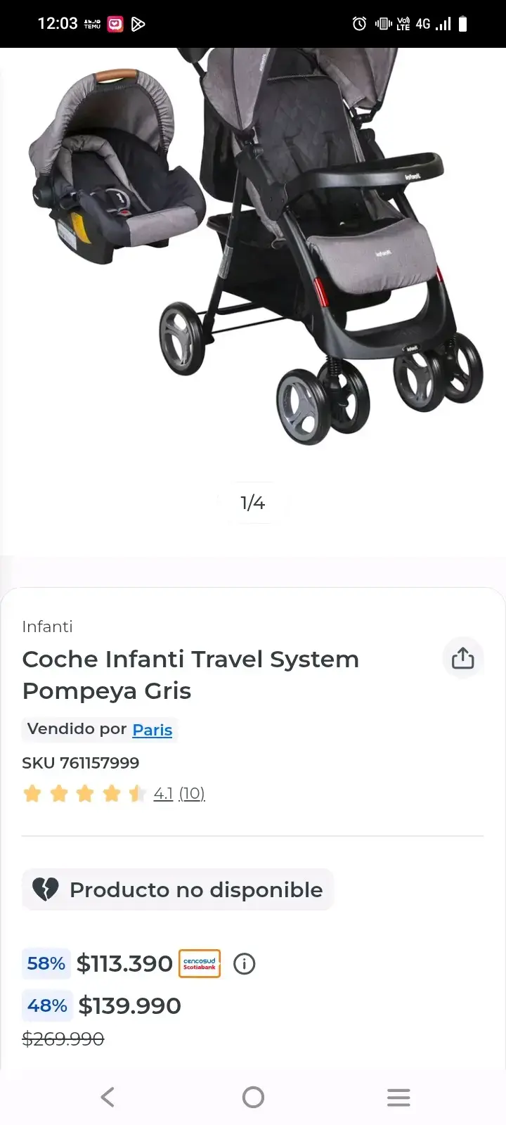 Coche Infanti Travel System Pompeya Gris - 1