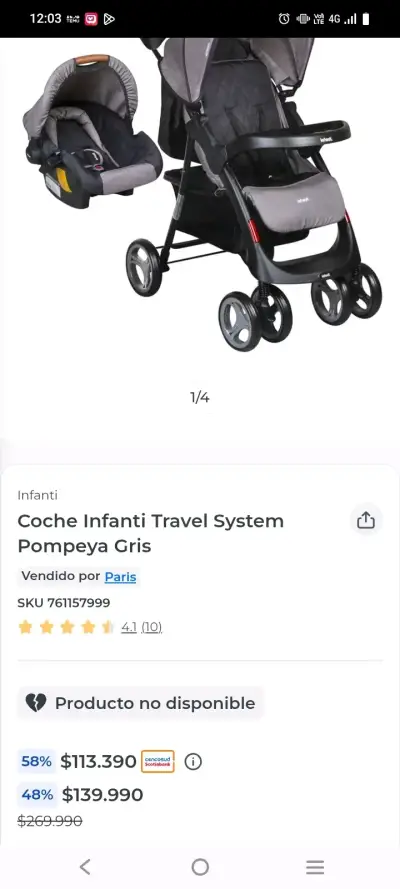 Coche Infanti Travel System Pompeya Gris - miniatura 1