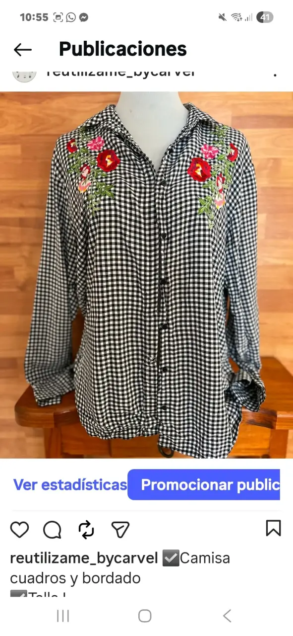 Camisa a cuadros con bordado floral