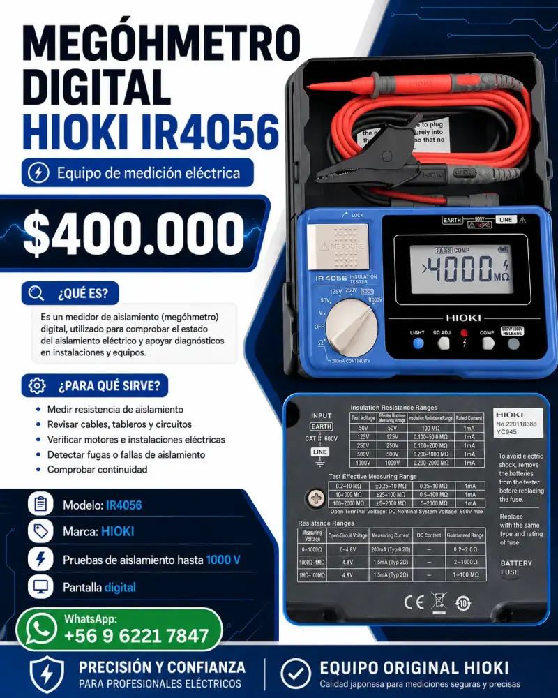 Megóhmetro digital Hioki IR4056 para mediciones eléctricas - 1