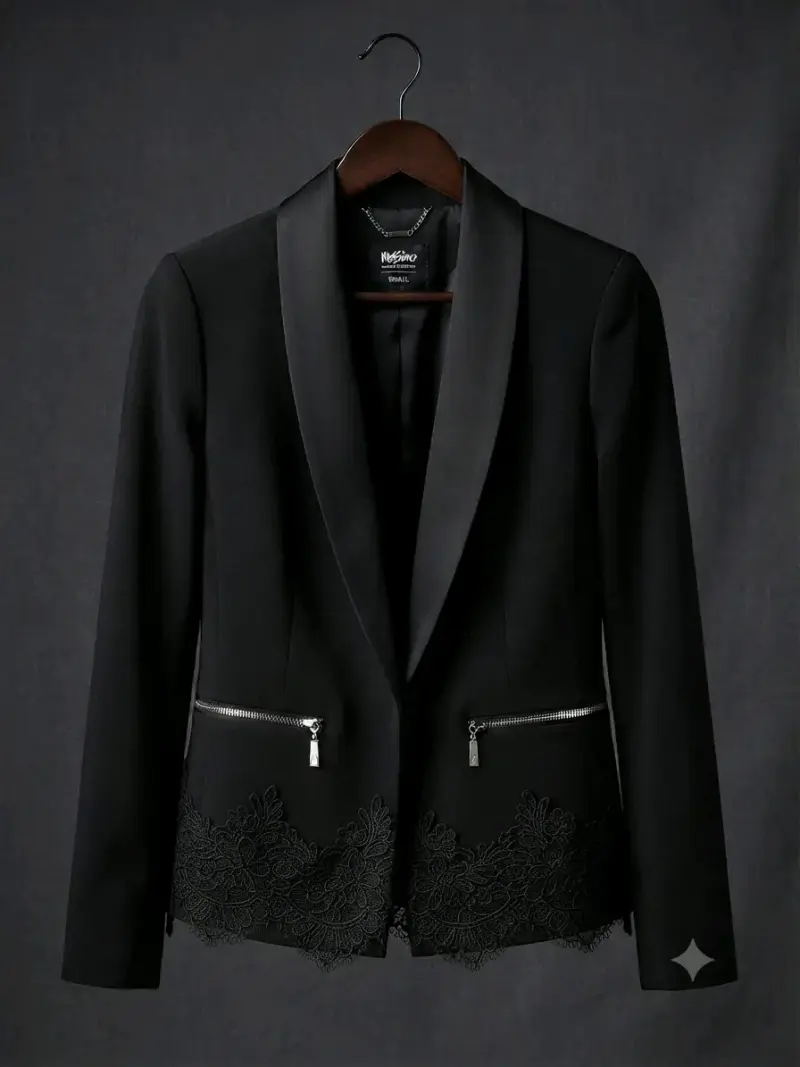 Blazer negro con encaje y solapa satinada