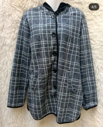 Abrigo de lana a cuadros gris para mujer - miniatura 1