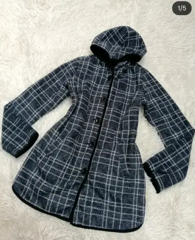 Abrigo de lana a cuadros gris para mujer - miniatura 3