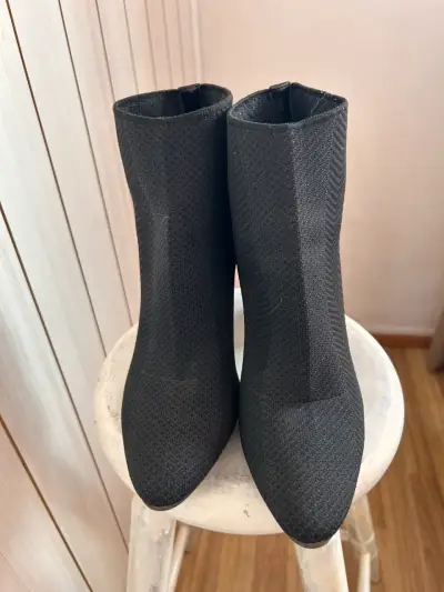Botines negros de tela con tacón - miniatura 3