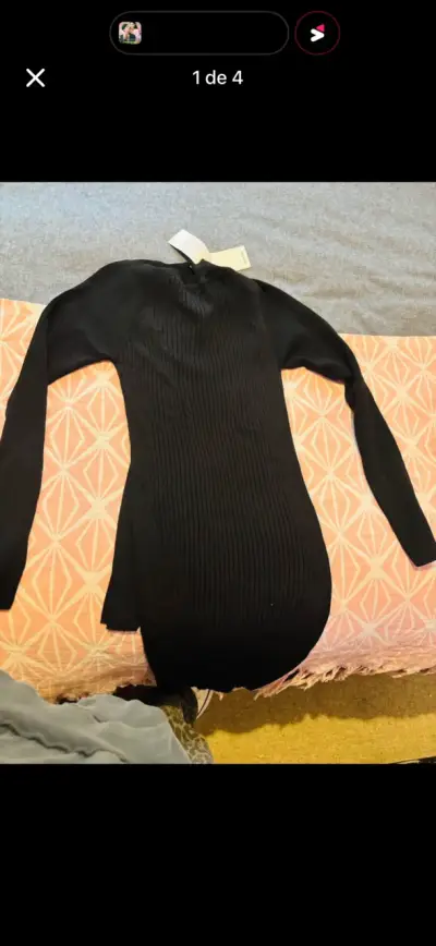Vestido negro ajustado de manga larga - miniatura 1