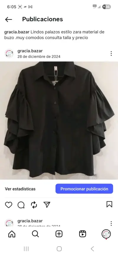 Blusa naranjay negra con mangas de vuelo y - miniatura 2