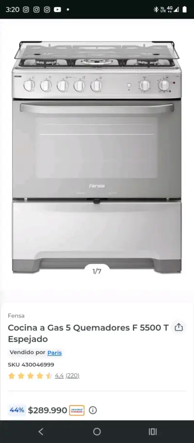 Cocina a gas Fensa 5 quemadores espejo - miniatura 1