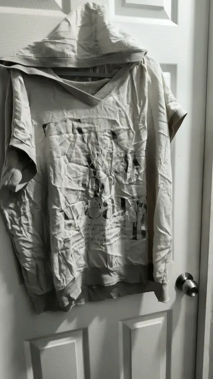 Polera con capucha gris y beige claro estampada - 1