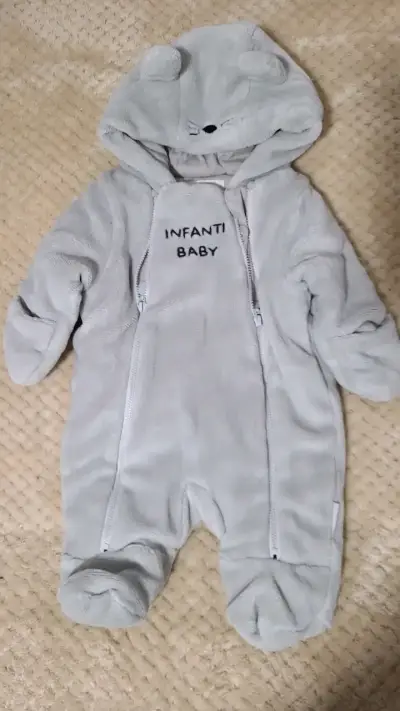 Enterito de bebé Infanti gris con capucha - miniatura 1