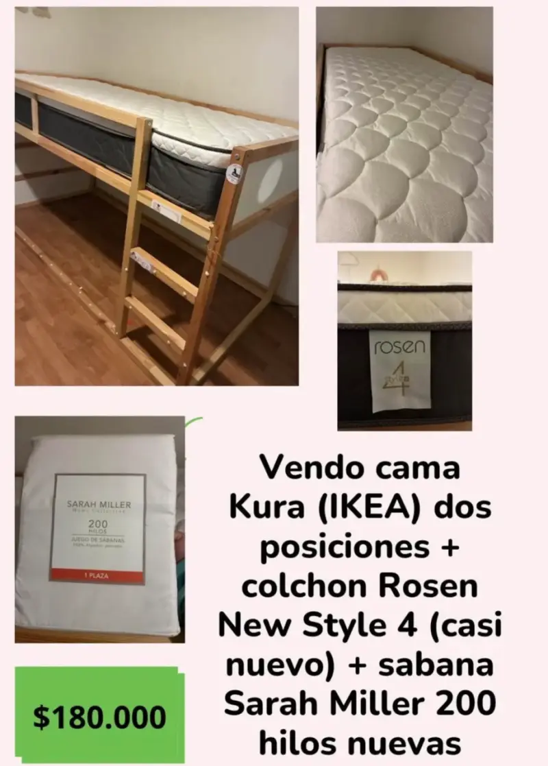 Cama Kura IKEA con colchón Rosen y sábanas - 1