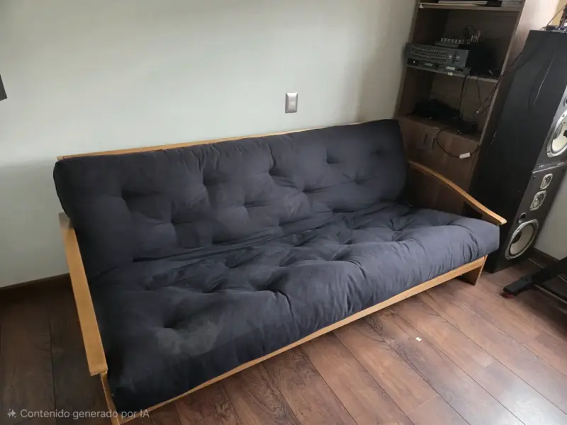 Sofá cama futón de madera y tela negra - 6
