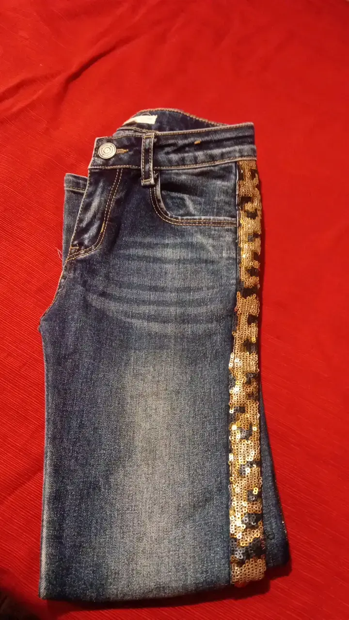 Jeans con lentejuelas doradas para niña talla 8 - 3