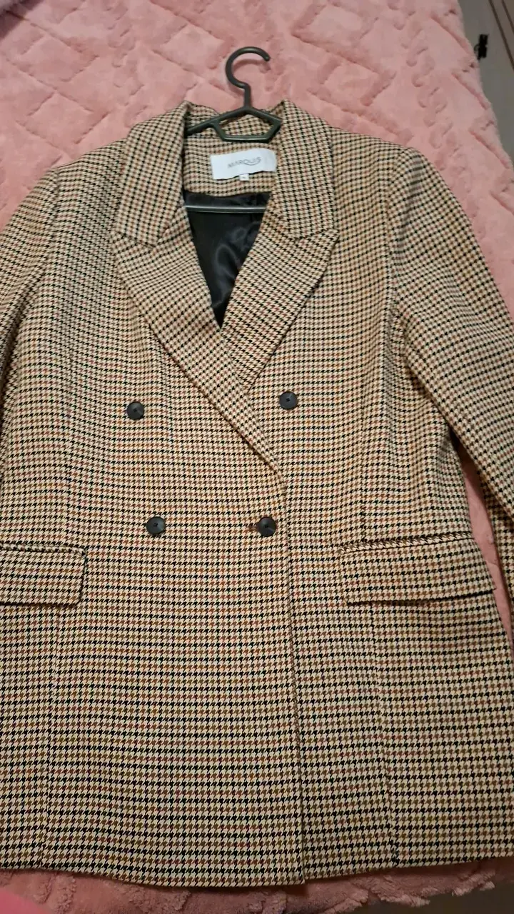 Blazer de lana a cuadros para mujer - 1