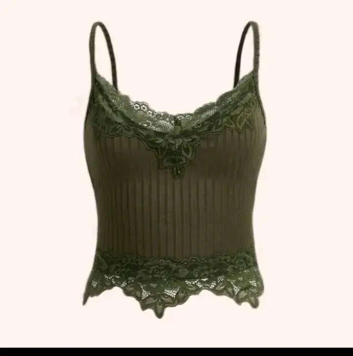 Top de encaje verde oliva para mujer - 1