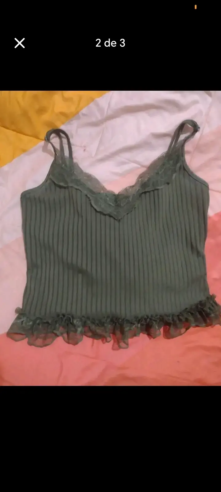 Top de encaje verde oliva para mujer - 2