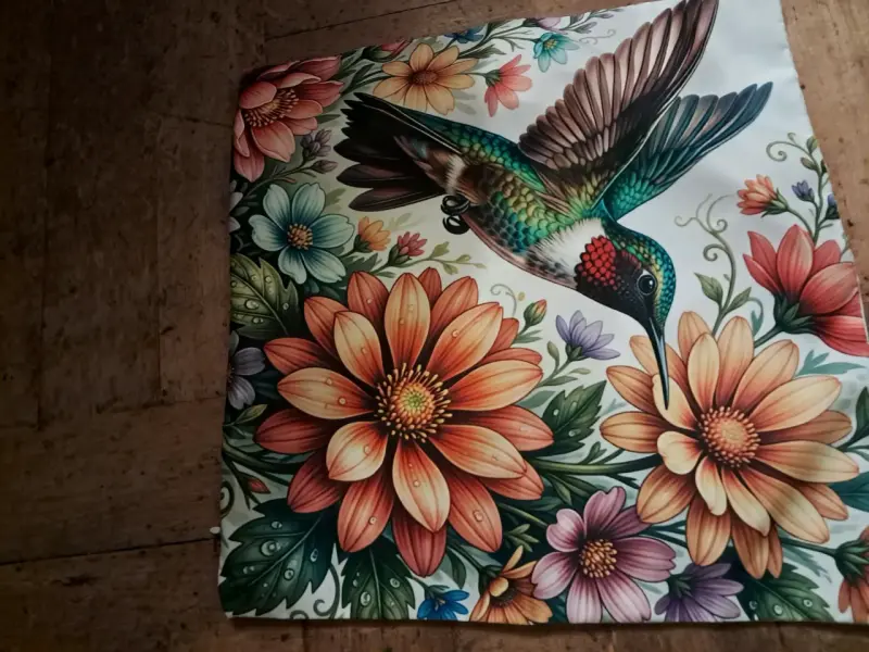 Cuadro decorativo de colibrí y flores - 1