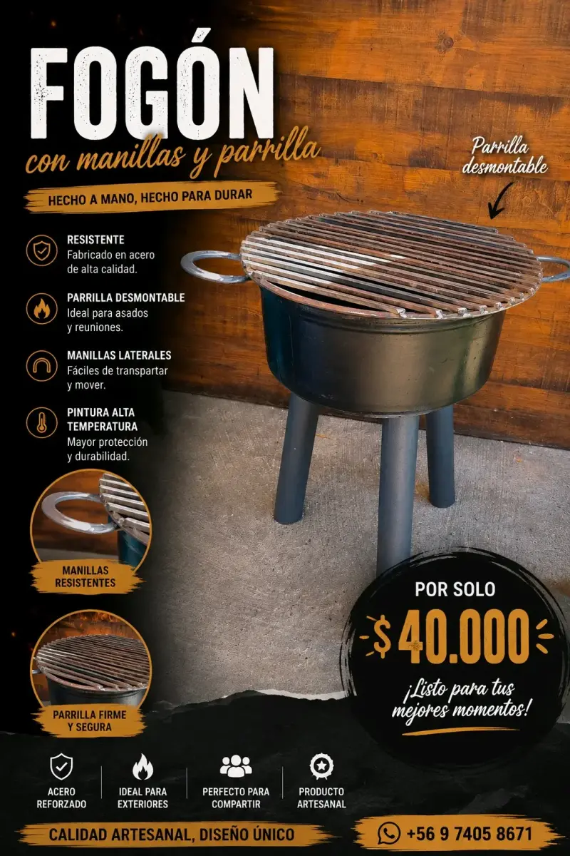 Fogón artesanal con parrilla desmontable