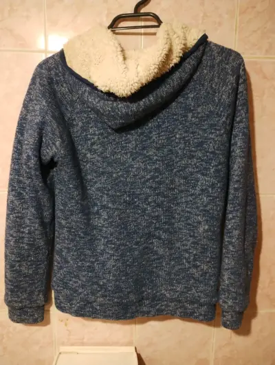 Chaqueta de lana azul con capucha - miniatura 2