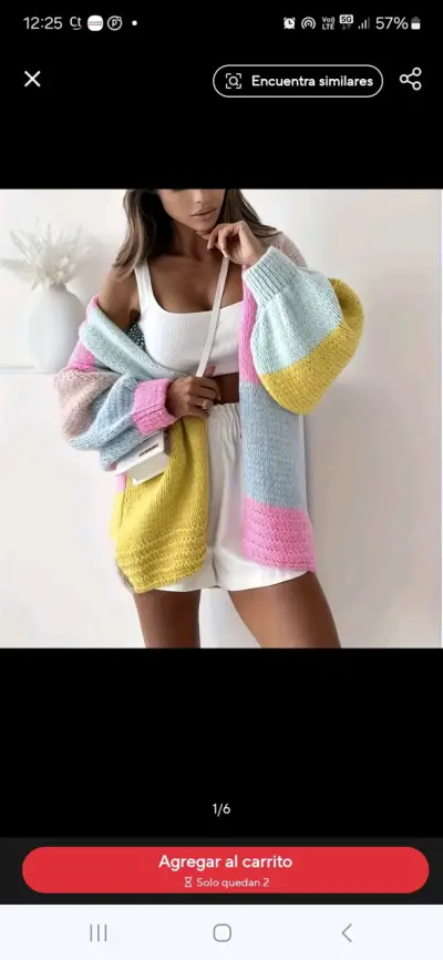 Cardigan de punto multicolor para mujer overzise - miniatura 1
