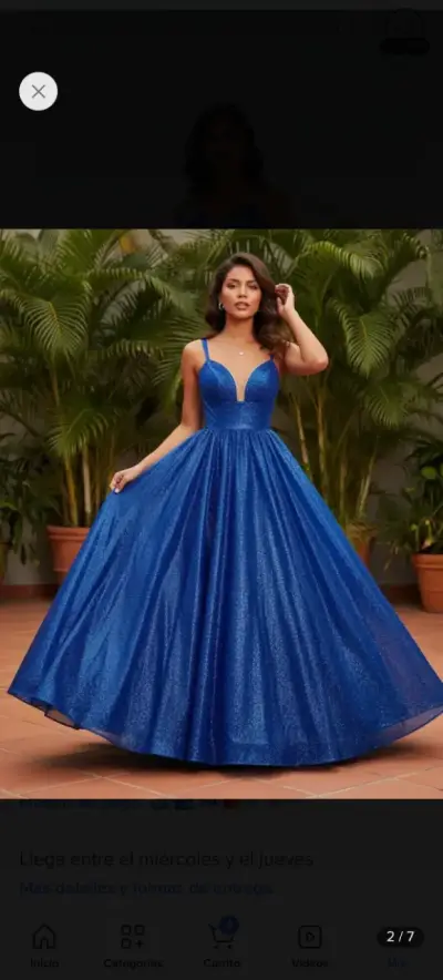 Vestido de gala azul brillante con escote profundo - miniatura 1
