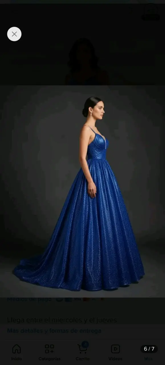 Vestido de gala azul brillante con escote profundo - 2