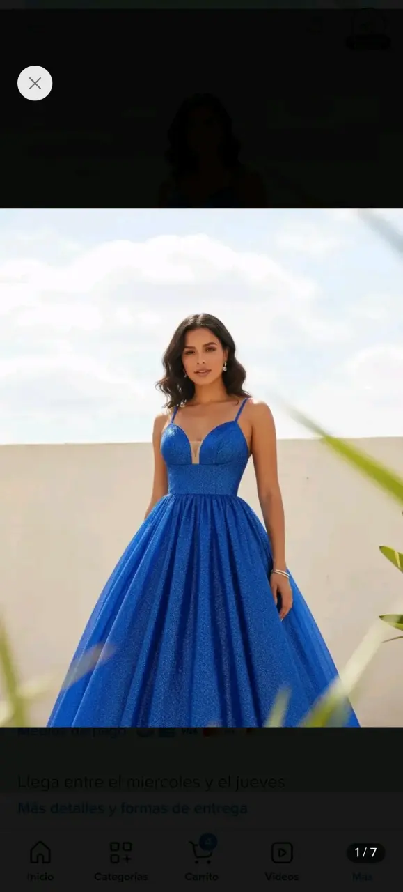 Vestido de gala azul brillante con escote profundo - 3