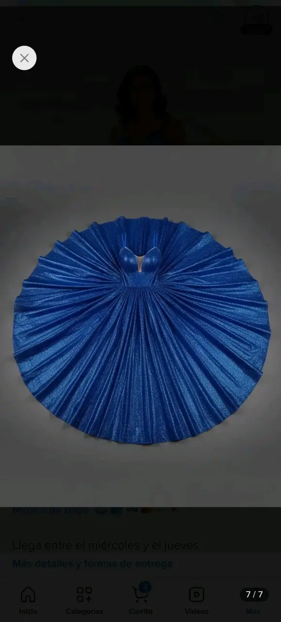 Vestido de gala azul brillante con escote profundo - 4