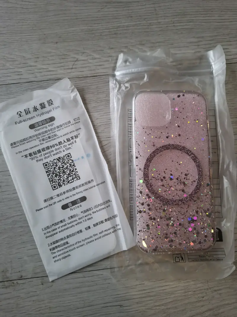 Funda glitter rosa para iPhone con hidrogel