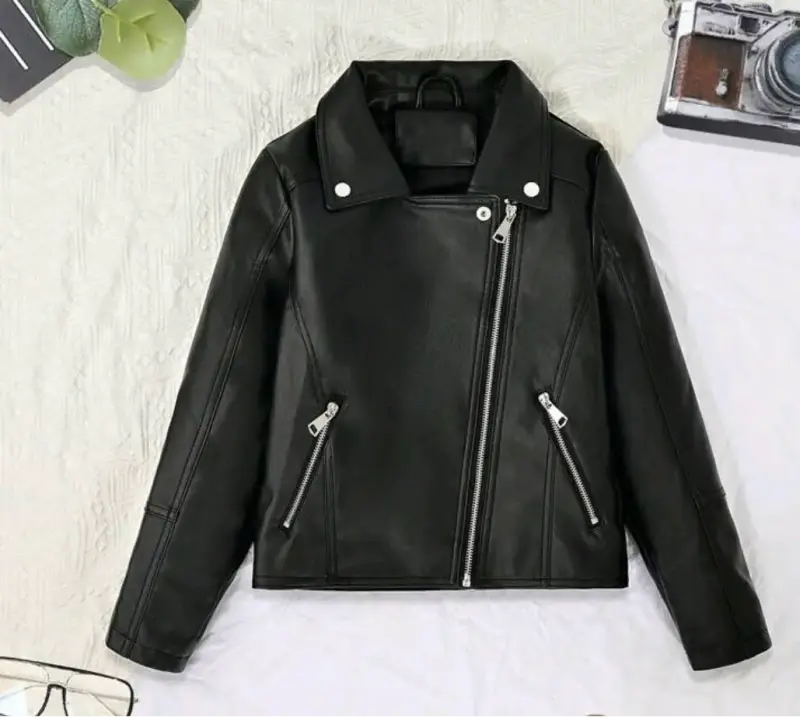 Chaqueta de cuero negra con cierre - 1